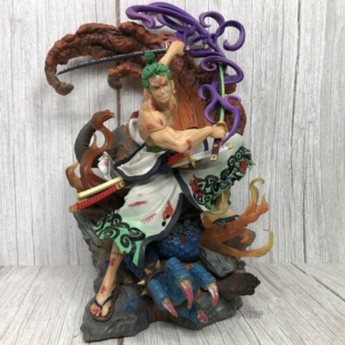 35cm One Piece Kimono Roronoa Zoro Battle Form Statue PVC with LED Light Action Figure Desk Decoration Collection Model Toys
