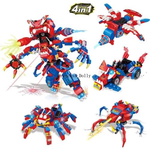 4Pcs/set New Spider-hero Racing Car Building Blocks Super Hero Action Figures Bricks Deformation Robot Toys for Children Gift
