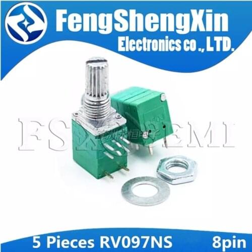 5pcs RV097NS 8pin B 10K 50K 100K RV097 RK097NS single linked potentiometer with switch audio shaft 15mm power amplifier sealing