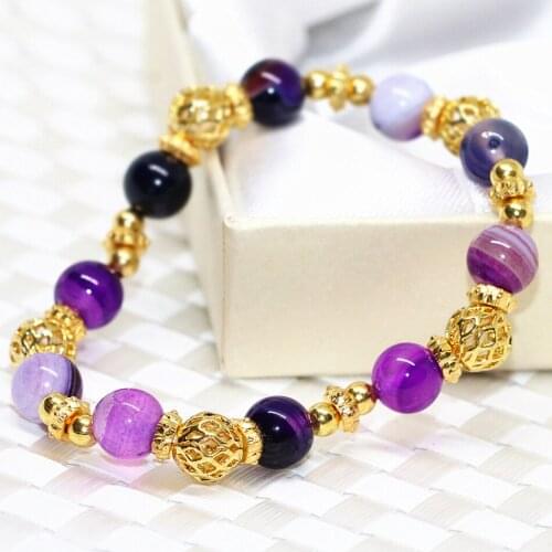 Bohemia style gold-color accessories natural stone purple agat onyx carnelian beads bracelet for women 8mm jewelry 7.5inch B2075
