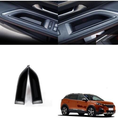 For Peugeot 3008 5008 GT 2017 2018 2019 Black Plastic Interior Front Door Storage Box Organizer Container 2pcs Car Styling