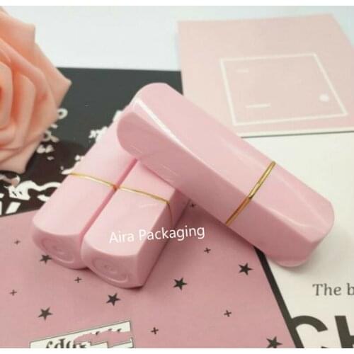 Pink Elegant Square Lip Balm Storage Bottle 12.1mm Plastic Cosmetic Lipstick Tube Professional Lip Beauty Tools 30pcs/Lot