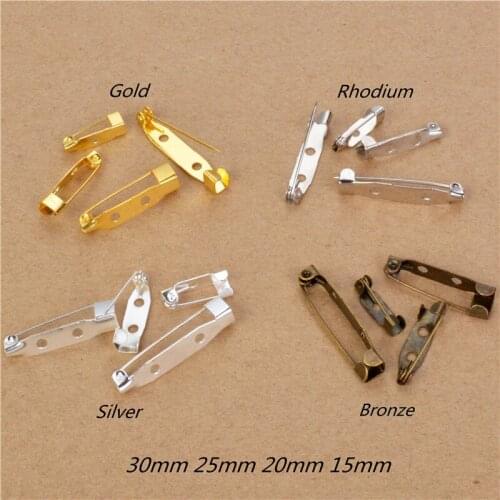 40pcs/lot Iron Brooch Base Back Bar Pins Safety Catch with Holes For Jewelry Findings Accessories Platinum 15 20 25 30mm