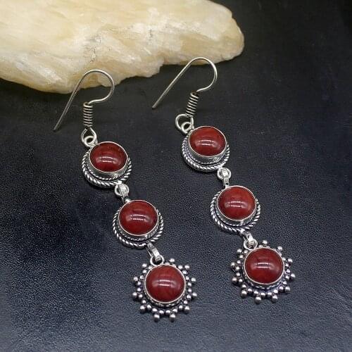 Gemstonefactory Big Promotion 925 Silver Vintage Red Sea Sediment Magic Women Ladies Gifts Dangle Drop Earrings 20211986