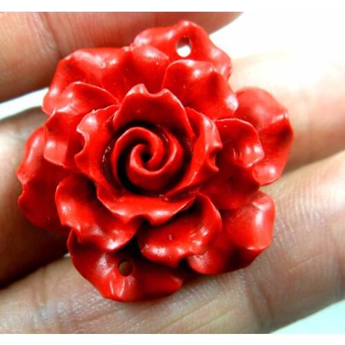Chinese Red Organic Cinnabar carve flower pendant stone Jewelry making necklace Lucky Amulet Transshipment Evil Gift A2
