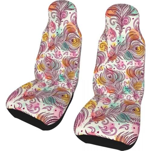 Classic Cloth Seat Covers Peacock Feathers car chair cover Front Set with Gift Universal Fit for Cars Trucks SUVs