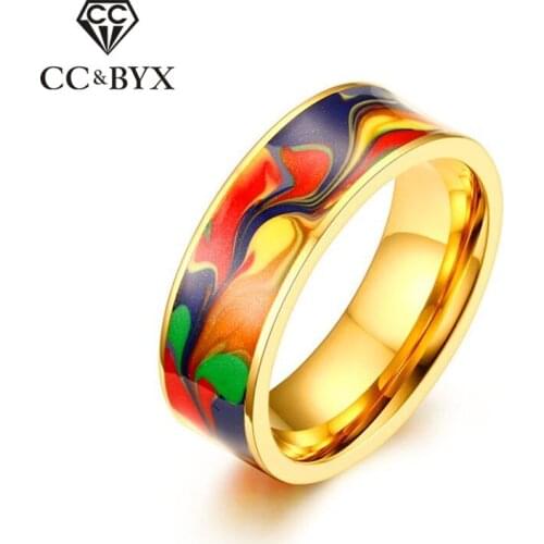 CC Stainless Steel Men Rings For Women Abstract Oil Painting Ring Anel Drop Glue Fashion Jewelry Creative Bijoux Homme CC1333a