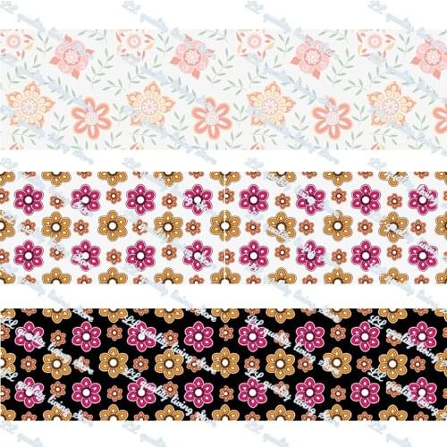 Flower printed grosgrain ribbon 25-75mm Gift Bow Craft Wedding Party Supplies Silk Sewing Accessories Fabric 50 yards