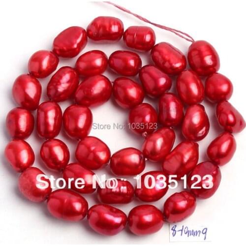 High Quality 8-9mm Red Natural Freshwater Cultured Pearl Freeform Shape Loose Beads Strand 14" W185
