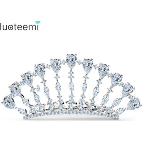 LUOTEEMI Teemi Jewelry Factory Luxury White Gold-Color AAA Cubic Zirconia Beauty Contes Decoration Princess Crown Tiaras