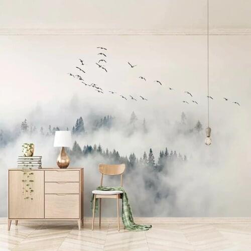 Custom Any Size Mural Wallpaper Modern Simple Bird Pine Forest Clouds Photo Wall Painting Living Room Bedroom Home Decor Fresco