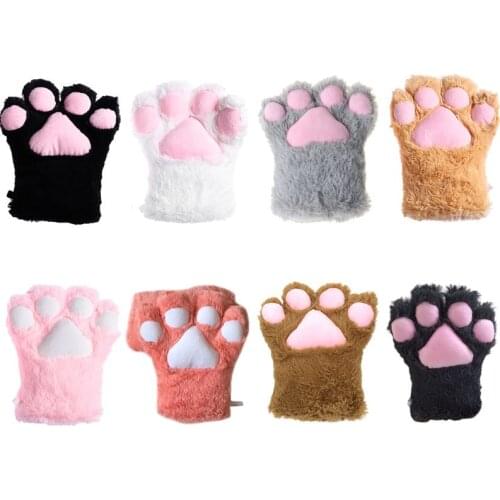 2021 New Women Girls Cute Cat Paw Glove Winter Warm Plush Cartoon Anime Cosplay Mitten