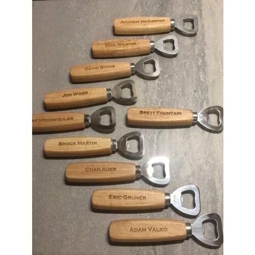 Personalized any name or text wedding Bottle Opener best man Gifts, custom Engraved Wood opener birthday Valentines day gifts