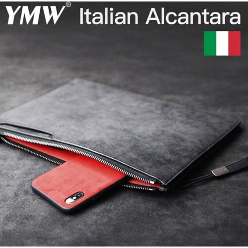 YMW ALCANTARA Briefcase Business Document Phone Bag Luxury Artificial Leather Genuine Leather Storage Bag
