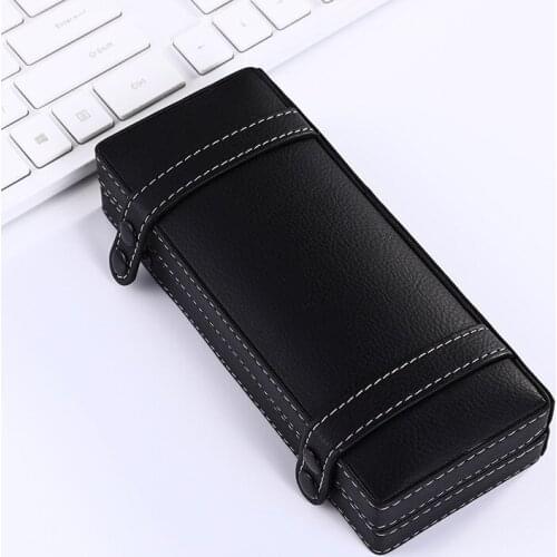 Luxury Leather Pen Box Double Snap Black PU Metal Pen Package Gift Pencil Case School Supplies Offices Supplies Stationery