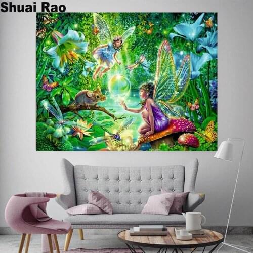 Fairy forest diamond painting full square round cross stitch 5d diy diamond mosaic diamond embroidery cartoon elf girl painting