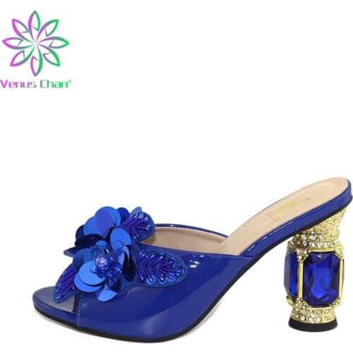 Slippers Women Summer Bordered Spike Heels PVC Square Toe Outside Bling Casual Fashion Red Size 38-43 New