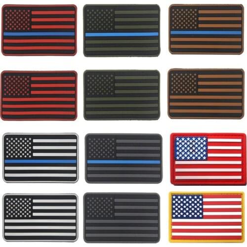 Thin Blue Line USA National Flag PVC Multicam Patch Tactical Police Law Enforcement Badge Applique Stick on Caps Jacket Backpack