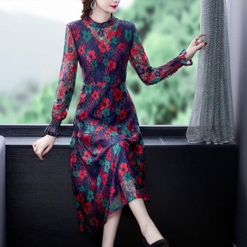 2020 Spring and Autumn New Lace Large Size Womens Dresses Temperament Slim Mid-Long Colors and Large Pose Party Dress K1183