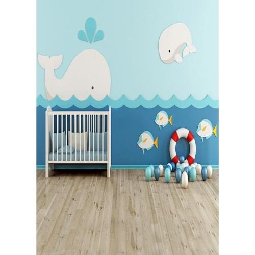 Baby Room Blue Wall Shark Fish Swim Ring Vinyl Cloth Photography Backdrops for Photo Studio Kids Photo Backgrounds Photophone