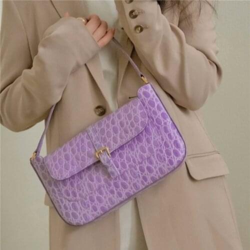 Purple Armpit bag 2020 Women Design Vintage Retro shoulder Handbag Crocodile Pattern Cowhide Leather Lady Flap Baguette Bag