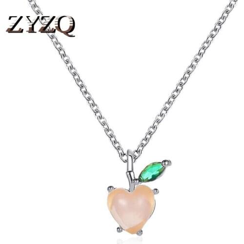 ZYZQ Korean Cute Peach Fruit Necklace Sweet Peach Pendant Sweater Chain Fashion Ladies Jewelry
