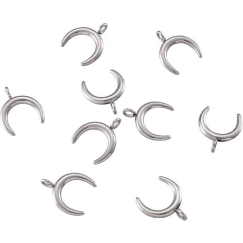10pcs Moon 304 Stainless Steel Pendants Charms Double Horn/Crescent Pendants for Necklace jewelry DIY making