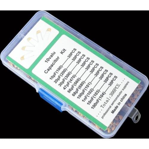 300pcs/lot 10Values*30pcs 10PF-100NF(100~104) 50V Multilayer Ceramic Capacitors Assorted Kit Assortment Set with Storage Box