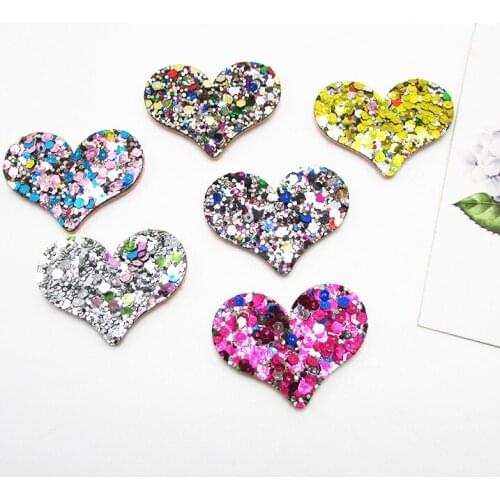 50pcs 3.8*2.8cm Glitter Heart Padded Patches Appliques For Clothes Sewing Supplies DIY Hair Bow Decoration,Gril Hair Accessories