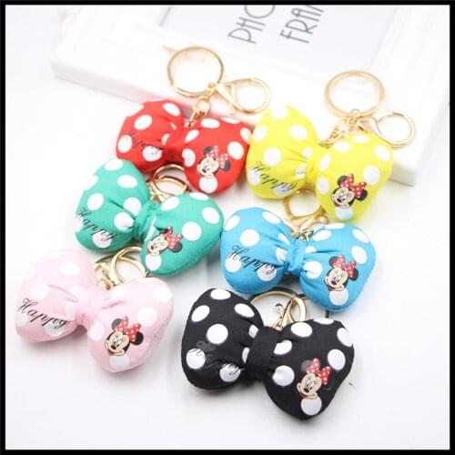 Mickey Bowknot Cotton-filled Keychain Pendant Korean Version Popular Polka Dot Mickey Mouse Bowknot Bag Ornament Car Key Chain