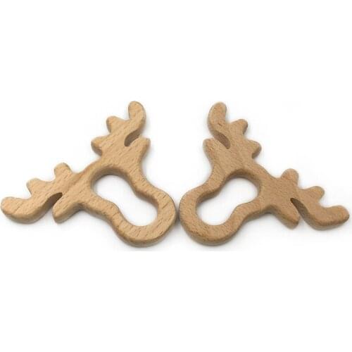 Handmade Wooden Animal Decoration Crafts Antlers Molar Glister Baby Teeher Toys Wooden Teether Ring Necklace DIY