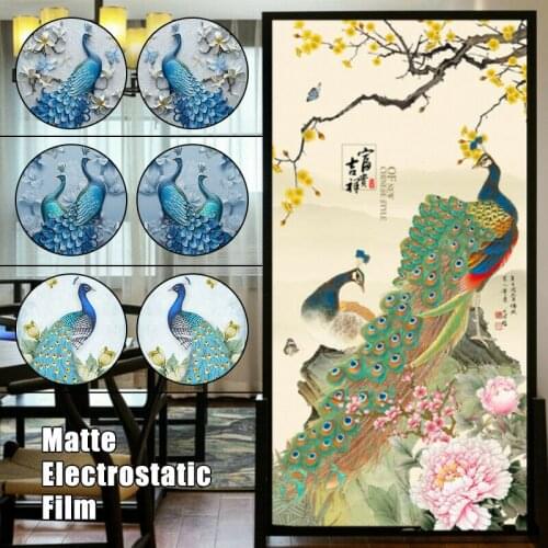 Diy Door Wall Sticker Art Mural Gorgeous Peacocks Decoration Painting Film Static Window Waterproof Pvc Glass Decals
