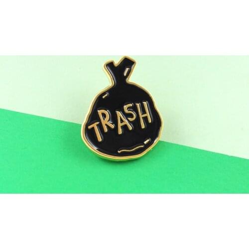 Trash Brooches Black garbage bag Enamel pins Trash Life protect natural Environmental Lapel Pin Badge for Women Gothic Jewelry