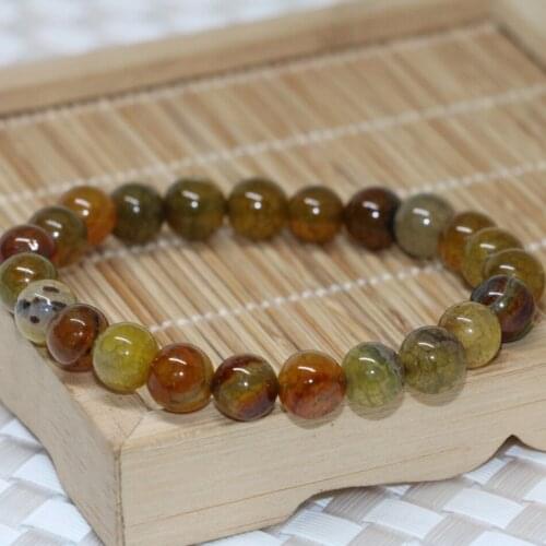 Hot sale unisex bracelets 8mm natural yellow popcorn agat natural stone onyx carnelian round beads antique jewelry 7.5inch B2024