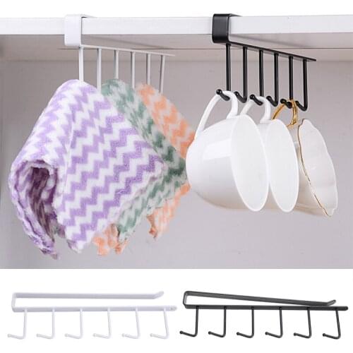 Kitchen Hanging Hook Bathroom Space Storage Rack Hanger Dish Cloth Cup Holder Shelf Organizer Non Punching Easy Install