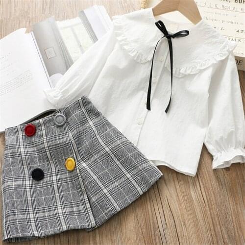 Fashion Girl Clothing Set Princess Kids Casual 2pcs Plaid Suits Children Birthday Holiday Clothes for 1-6 Years Toddler