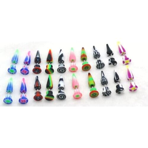 100pcs/lot mix colors design acrylic fake ear tapers kit body piercing jewelry ear expander illussion hot sell star checker etc