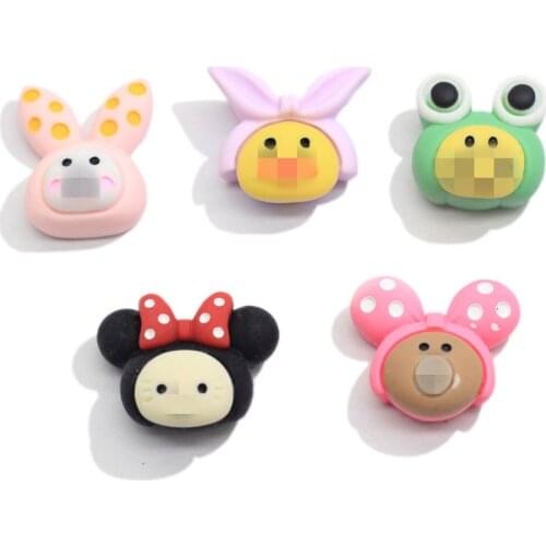 New Lovely Kawaii Cartoon Animal Head Flatback Resin Cabochon Kawaii Bear Frog Duck Rabbit Head Slime Charms Jewelry Making DIY