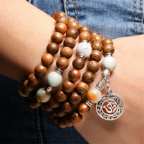 Charm Rosary OM Bracelet Men Jewelry Vintage Tibetan Silver Buddhist Prayer Meditation Yoga Bracelet For Women Gifts