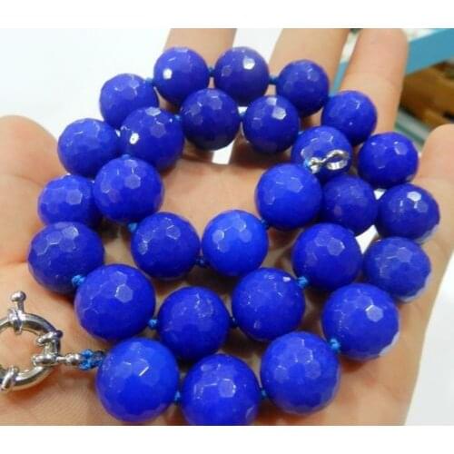 Hot sale Huge 12mm Blue Faceted Round Necklace 18'' aaa