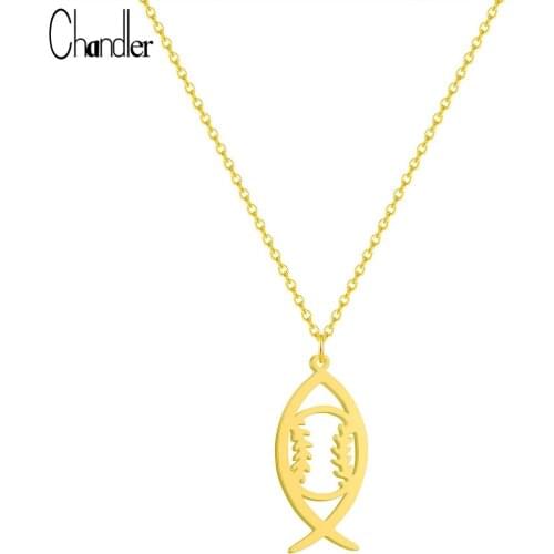 Chandler Stainless Steel Baseball Ichthys Necklace Sporty Softball Pendant For Women Girls Simple Fashion Wholesale Gifts