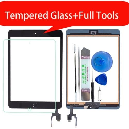 High Quality For iPad mini 3 Touch Screen Assembly Panel With Home Button And IC Connector A1599 A1600 +Tools+Tempered Glass