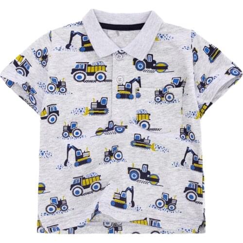 Jumping meters Childrens New Cartoon Polo Shirts Short Sleeve Excavators Print Clothes Cotton Breathable Kids Fashion Shirts