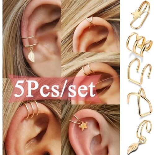 ALIUTOM 5pcs/set 2020 Fashion Gold Silvery Ear Cuffs Leaf Clip Earrings for Women Climbers No Piercing Fake Cartilage Earring