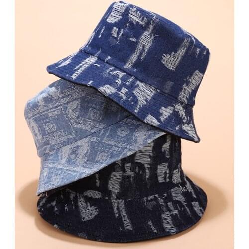 Womens Reversible Bucket Hat Designer Worned Jean Fisherman Cap Distressed Denim Mens Panama Hats Woman Summer Bob Caps