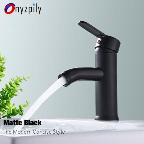 Onyzpily Matte Black Basin Faucet Sink Faucet With 6 Inch Cover 360 Degree Rotation Hot and Cold Water Mix Faucets Tap Single Ho