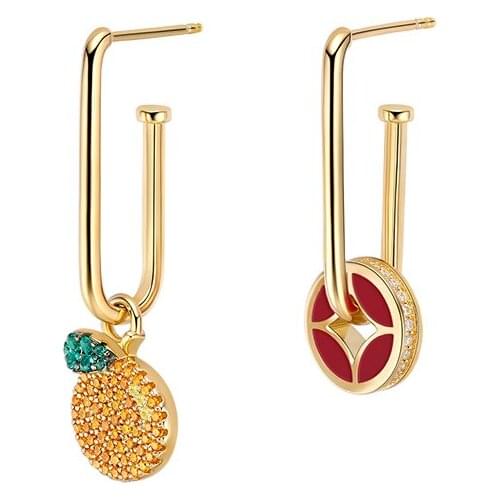 SOELLE Fashion Real 925 Sterling Silver Orange Lucky Coin Earrings with High Quality Zirconia Stones Women Luxury Brand Jewelry