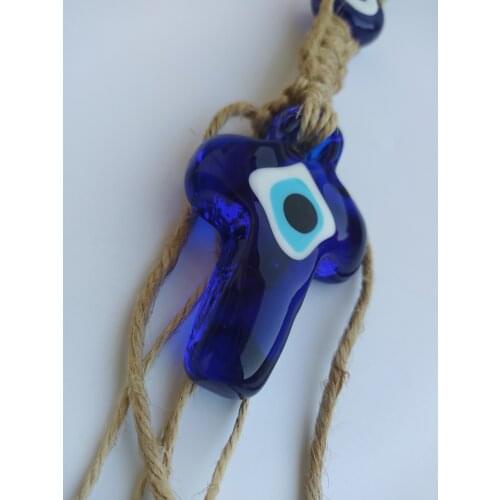 Cross Evil Eye Glass Bead Pendant Charm Turkish Handmade Amulet Wall Hanging Talisman Boho Home Decor Made in Turkey