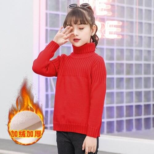 Girls Sweater Kids Coat Outwear 2021 Red Khaki Plus Velvet Thicken Warm Winter Autumn Knitting Tops Cotton Pullover Childrens C