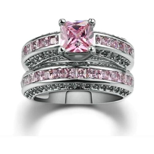 FDLK Fabulous Alloy Vintage Rings Set Princess Color Pink Blue White Crystal Jewelry Birthday Promise Anniversary